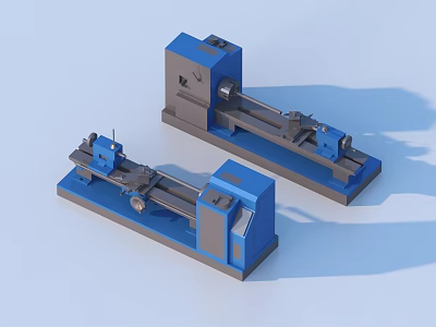 Blue Industrial Lathe Machine Tools With Metal Base And Mechanical Structure 3d model