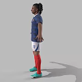 Man Standing in Blue Jersey with Number 11 White Shorts Red Socks and Green Shoes