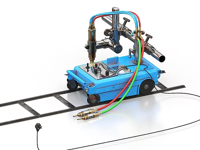 Blue Automated Industrial Welding Equipment With Mechanical Arm On Track Mobile Unit 3d model