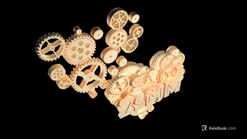 Elegant Garden Decorative Piece Featuring Golden Gears On Black Backdrop 3d model 