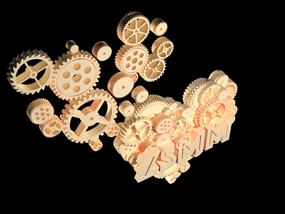Elegant Garden Decorative Piece Featuring Golden Gears On Black Backdrop 3d model