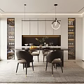 Elegant Modern Restaurant Interior Design With Dining Table Chairs Pendant Lights And Wine Racks