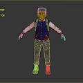3D Human Boy Character Wearing Blue Vest White Long Sleeve Blue Jeans Yellow Boots Backpack