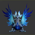 3D Rendered Blue Dragon Game Movie Character Standing With Feathered Wings Sharp Claws Silver Body