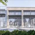 Modern Commercial Complex With Glass Facade Design KRAMDOW Branding Greenery Plaza Entrance