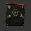 Colorful Hand Painted Console Cabinet With Traditional Decorative Patterns And Red Black Finish