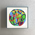 Circular Decorative Wall Art With Red Green Blue Leaf Patterns And Frame On Gray Wall 3d model