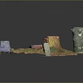 Natural Outdoor Decor Scene With Tree Stump Trunk Grass And Colorful Stones