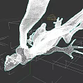 Green Dragon with White Cracked Wings in Flying Posture Sharp Claws and Open Mouth