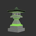 Japanese Style Outdoor Light With Stone Layered Structure Golden Top And Illuminated Round Openings