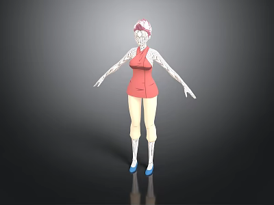 3D Character Model With Pink Hair Red Sleeveless Top Beige Pants And Blue Shoes 3d model