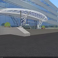 Modern Office Building Exterior With Glass Curtain Wall Architectural Entrance And Landscaping