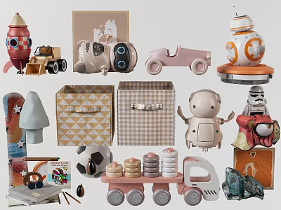 Colorful Dolls And Playful Toys Collection With Cars Robots Blocks Balls And Storage Boxes 3d model