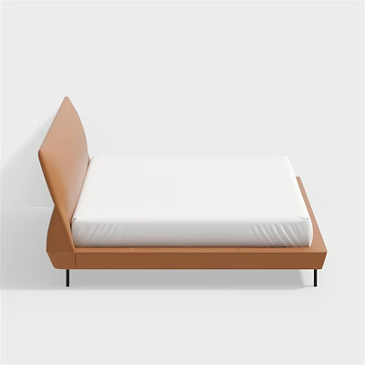 Modern Double Bed With Brown Headboard White Mattress And Thin Black Legs 3d model