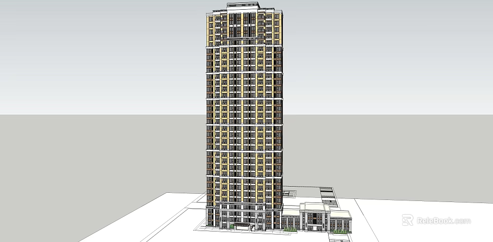 Modern High Rise Residential Building Design With Multi Storey Structure And Ground Floor Annex 3d model 