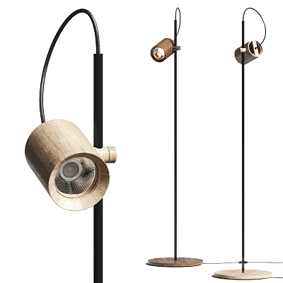 Modern Minimalist Floor Lamp With Wooden Head And Black Metal Stand 3d model