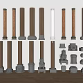 Various Wooden And Stone Columns With Different Bases Capitals And Decorative Elements 3d model