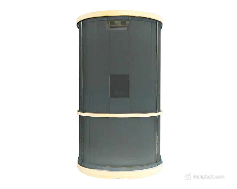 Public Facility Cylindrical Gray Enclosed Structure With Display Window And Beige Borders 3d model 