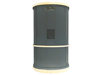 Public Facility Cylindrical Gray Enclosed Structure With Display Window And Beige Borders 3d model