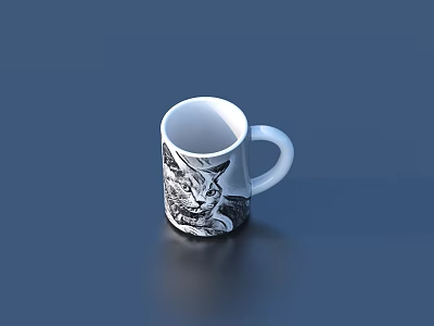 White Ceramic Mug With Black Cat Illustration For Home Kitchen Daily Use 3d model