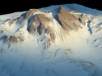 Snow Covered Mountain Landscape With Rocky Peaks And Glacial Snow Traces 3d model