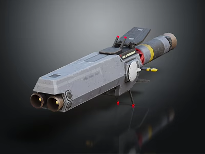 Futuristic Military Weapon With Dual Barrels Gray Metallic Body Red Stands And Yellow Components 3d model