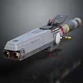Futuristic Military Weapon With Dual Barrels Gray Metallic Body Red Stands And Yellow Components
