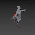 Game and Movie Character With White Body Dark Wings in Dynamic Pose on Red Background