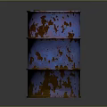 Rusty Blue Metal Drums With Peeling Paint Stacked Industrial Storage Equipment