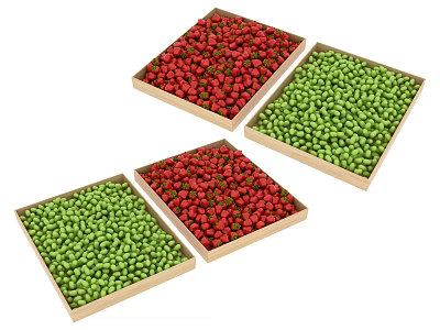 Red And Green Food Grains In Wooden Trays Fresh Organic Produce 3d model