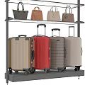 Stylish Luggage And Handbags Display In Various Colors On Modern Metal Shelves