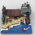 Lego Seaside Cabin Scene With Wooden Deck Blue Water Plants And Small Boat