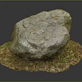 Large Natural Stone with Moss and Wooden Fallen Leaves on Ground