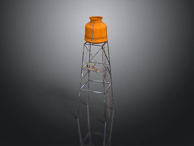 Orange Water Tower Structure With Metal Support Frame And Ladder 3d model