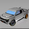 Silver Concept Pickup Truck with Blue Windshield and Orange Rims Modern Aerodynamic Exterior Design