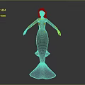 3D Mermaid Character Model With Purple Hair Purple Tail And Human Upper Body