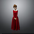 Elegant Red Long Dress Character With White Collar Standing Pose