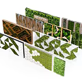 Various Green Plant Wall Designs With Geometric Patterns And Wooden Structures 3d model