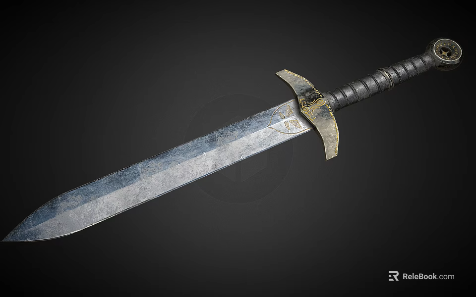 Ancient Medieval Weapon Sword With Textured Steel Blade And Wrapped Hilt Design 3d model 