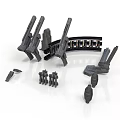 3D Black Train Model With Track And Spare Parts On White Background