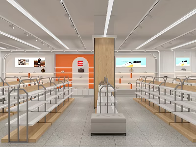 Modern Retail Store Interior With Spacious Layout And Well Arranged Display Shelves 3d model