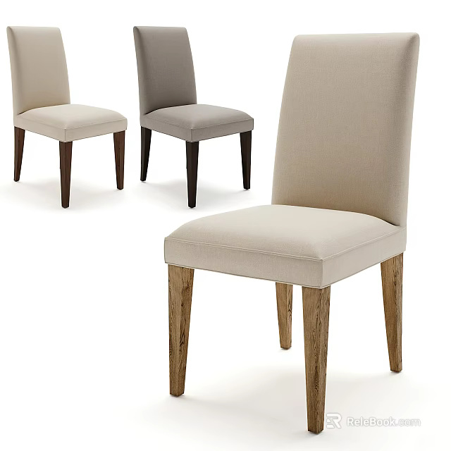 Modern Beige And Gray Dining Chairs With Wooden Legs And Comfortable Seats 3d model 