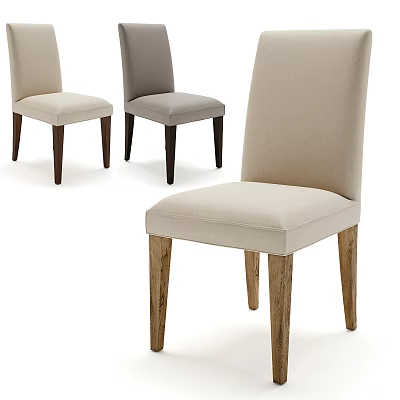 Modern Beige And Gray Dining Chairs With Wooden Legs And Comfortable Seats 3d model