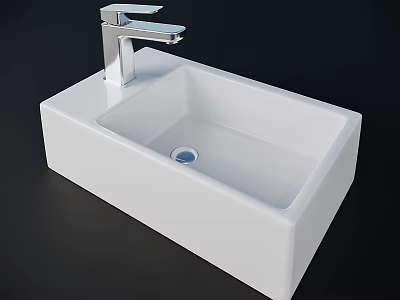 White Square Countertop Washbasin With Chrome Faucet Modern Design 3d model