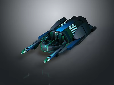 Futuristic Black Blue Flying Vehicle With Transparent Cockpit Streamlined Design And Glowing Green Blue Lines 3d model