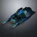 Futuristic Black Blue Flying Vehicle With Transparent Cockpit Streamlined Design And Glowing Green Blue Lines