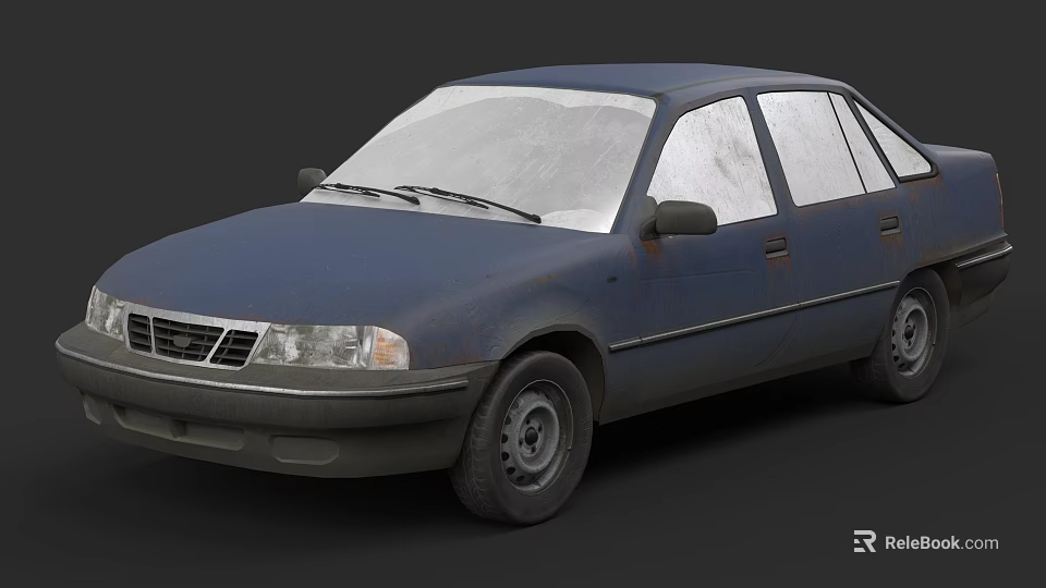 Old Blue Vintage Sedan With Classic Design And Worn Exterior Details 3d model 
