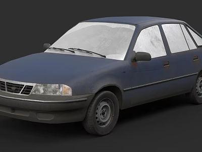 Old Blue Vintage Sedan With Classic Design And Worn Exterior Details 3d model