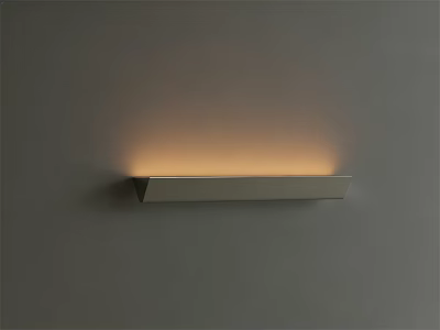 Modern Minimalist Long Rectangular Wall Sconce With Warm Ambient Light Mounted On Gray Wall 3d model