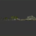 3D Terrain Elements Including Mountain Rocks Trees Bridges And Small Structures